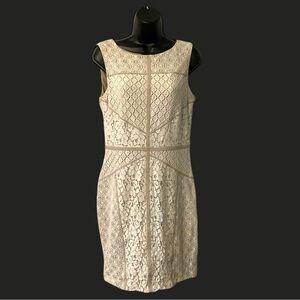 Maggy London Ivory Floral Lace‎ Sheath Dress SZ 10 Women Coquette Wedding Zipper